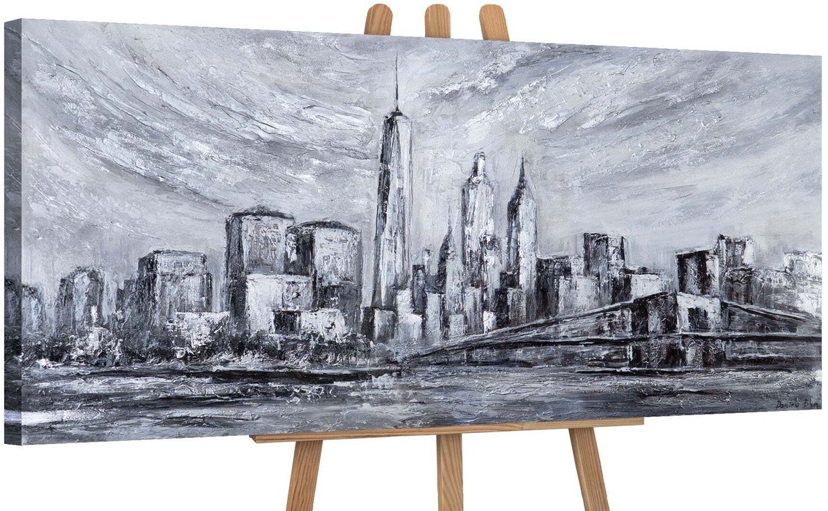 YS Canvas schilderij panoramisch 115x50 handgeschilderd architectuur van de tijd stad – YS-Art Gallery – Nostalgische wanddecoratie voor woonkamer – Modern schilderij voor hal