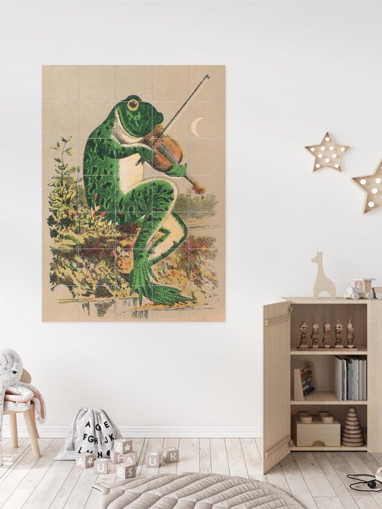 IXXI Frog playing violin, Aster Edition - 60 x 80 cm - Gratis ophangtool - Grote wanddecoratie en posters - Vintage, Kleurrijk, Speels, Illustraties