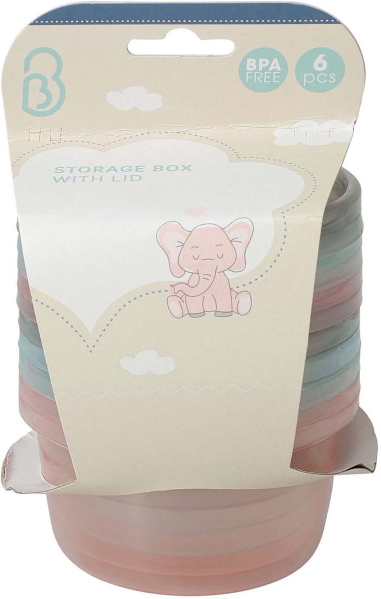 Voorraaddoos baby kunststof set 6 stuks met deksel BPA-vrij.