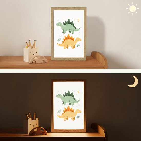 Nachtlampje 20x30 cm - Kinder lamp - Sterren - Stegosaurussen - Blaadjes - Groen - Tafellamp kinderkamer - Slaapkamer lamp - Bedlamp kinderen - Kinderlampje stopcontact - Wandlamp babykamer - Nachtlampjes van Walplus — afbeelding 4