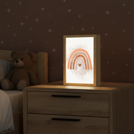 Nachtlampje 20x30 cm - Kinder lamp - Regenboog - Roze - Pastel kleuren - Hartje - Tafellamp kinderkamer - Slaapkamer lamp - Bedlamp kinderen - Kinderlampje stopcontact - Wandlamp babykamer - Nachtlampjes van Merkloos — afbeelding 2