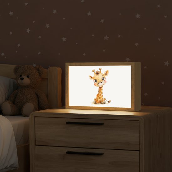 Nachtlampje 30x20 cm - Kinder lampje - Giraf - Baby dier - Wilde dieren - Tafellamp kinderkamer - Slaapkamer lamp - Bedlamp kinderen - Kinderlampje stopcontact - Wandlamp babykamer - Nachtlampjes van Merkloos — afbeelding 2