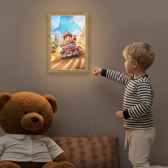 Nachtlampje 20x30 cm - Kinder lamp - Brandweer - Jongens - Kinderen - Auto - Tafellamp kinderkamer - Slaapkamer lamp - Bedlamp kinderen - Kinderlampje stopcontact - Wandlamp babykamer - Nachtlampjes van Merkloos — afbeelding 5