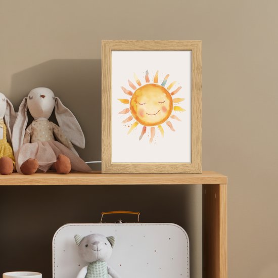 Nachtlampje 15x20 cm - Kinder lampje - Zon - Watercolor - Geel - Tafellamp kinderkamer - Slaapkamer lamp - Bedlamp kinderen - Kinderlampje stopcontact - Wandlamp babykamer - Nachtlampjes van OnlyWow — afbeelding 3