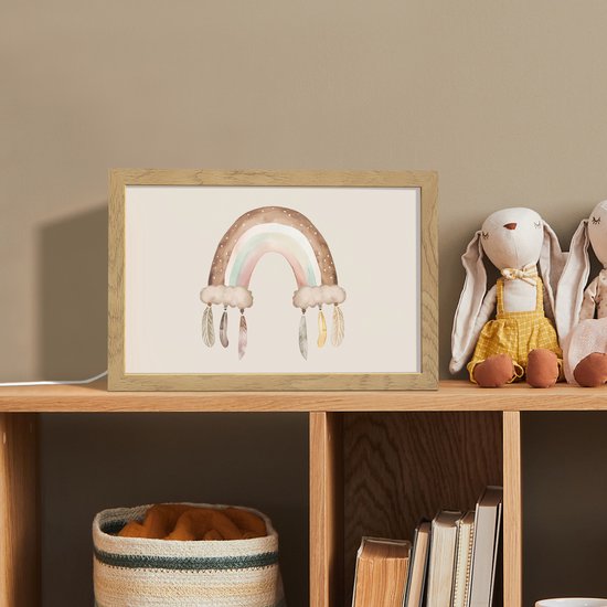 Nachtlampje 30x20 cm - Kinder lamp - Regenboog - Bohemian - Boho - Pastel kleuren - Tafellamp kinderkamer - Slaapkamer lamp - Bedlamp kinderen - Kinderlampje stopcontact - Wandlamp babykamer - Nachtlampjes van Merkloos — afbeelding 3
