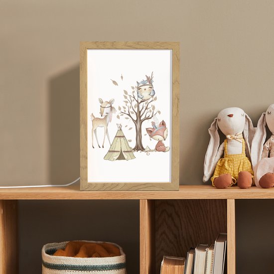 Nachtlampje 20x30 cm - Kinder lampje - Wilde dieren - Bos - Illustratie - Tafellamp kinderkamer - Slaapkamer lamp - Bedlamp kinderen - Kinderlampje stopcontact - Wandlamp babykamer - Nachtlampjes van OnlyWow — afbeelding 3