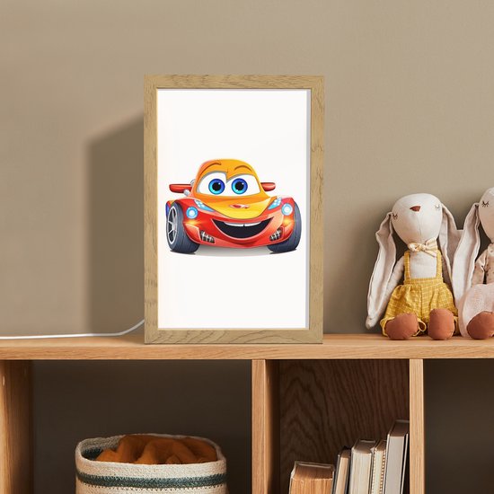 Nachtlampje 20x30 cm - Kinder lamp - Raceauto - Oranje - Jongens - Kinderen - Auto - Tafellamp kinderkamer - Slaapkamer lamp - Bedlamp kinderen - Kinderlampje stopcontact - Wandlamp babykamer - Nachtlampjes van Merkloos — afbeelding 3