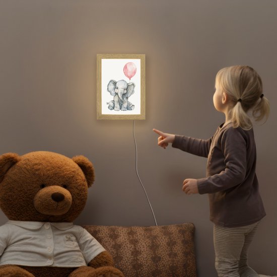 Nachtlampje 15x20 cm - Kinder lamp - Olifant - Baby dier - Roze ballon - Tafellamp kinderkamer - Slaapkamer lamp - Bedlamp kinderen - Kinderlampje stopcontact - Wandlamp babykamer - Nachtlampjes van Merkloos — afbeelding 5