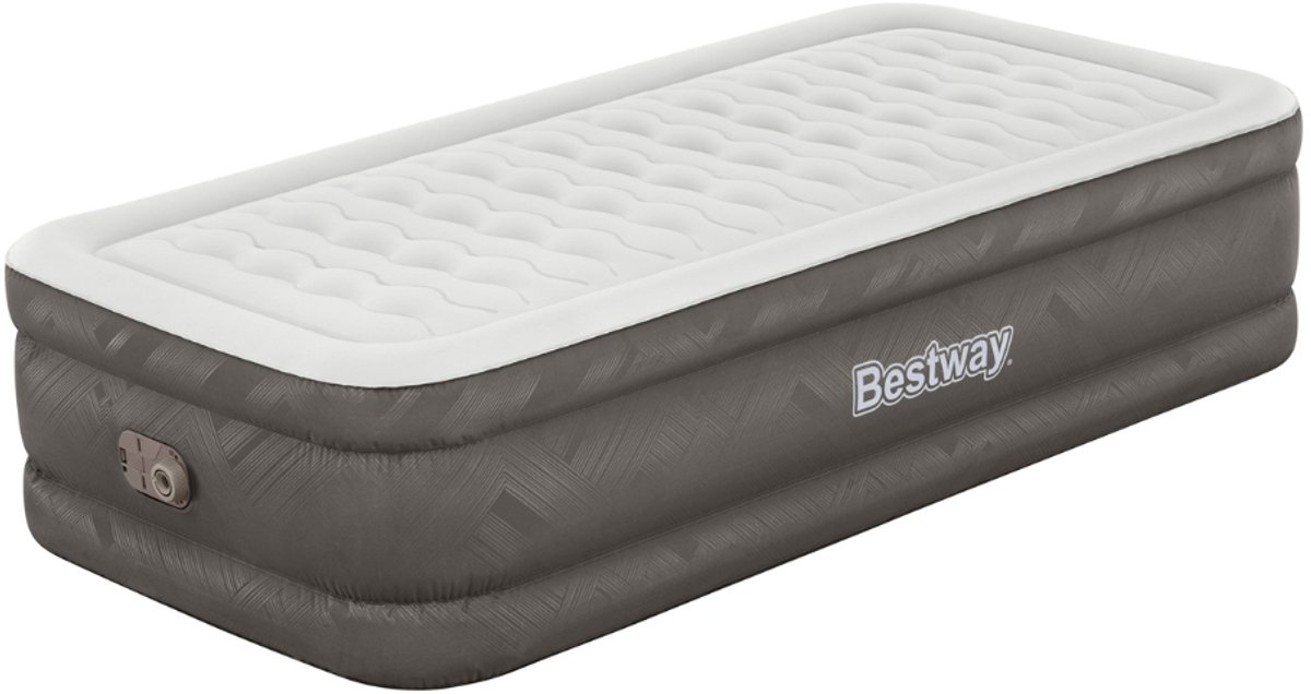 Bestway – Luchtbed – 1-Persoons – 97×191×46 cm – Bruin – Met Ingebouwde Elektrische Pomp – Incl. 3-in-1 Opbergtas - Luchtbed - 1-persoons Luchtbed - Luchtbed Met Pomp - Luchtbed Voor Binnen Gebruik - Luchtbed Met Wave Beam