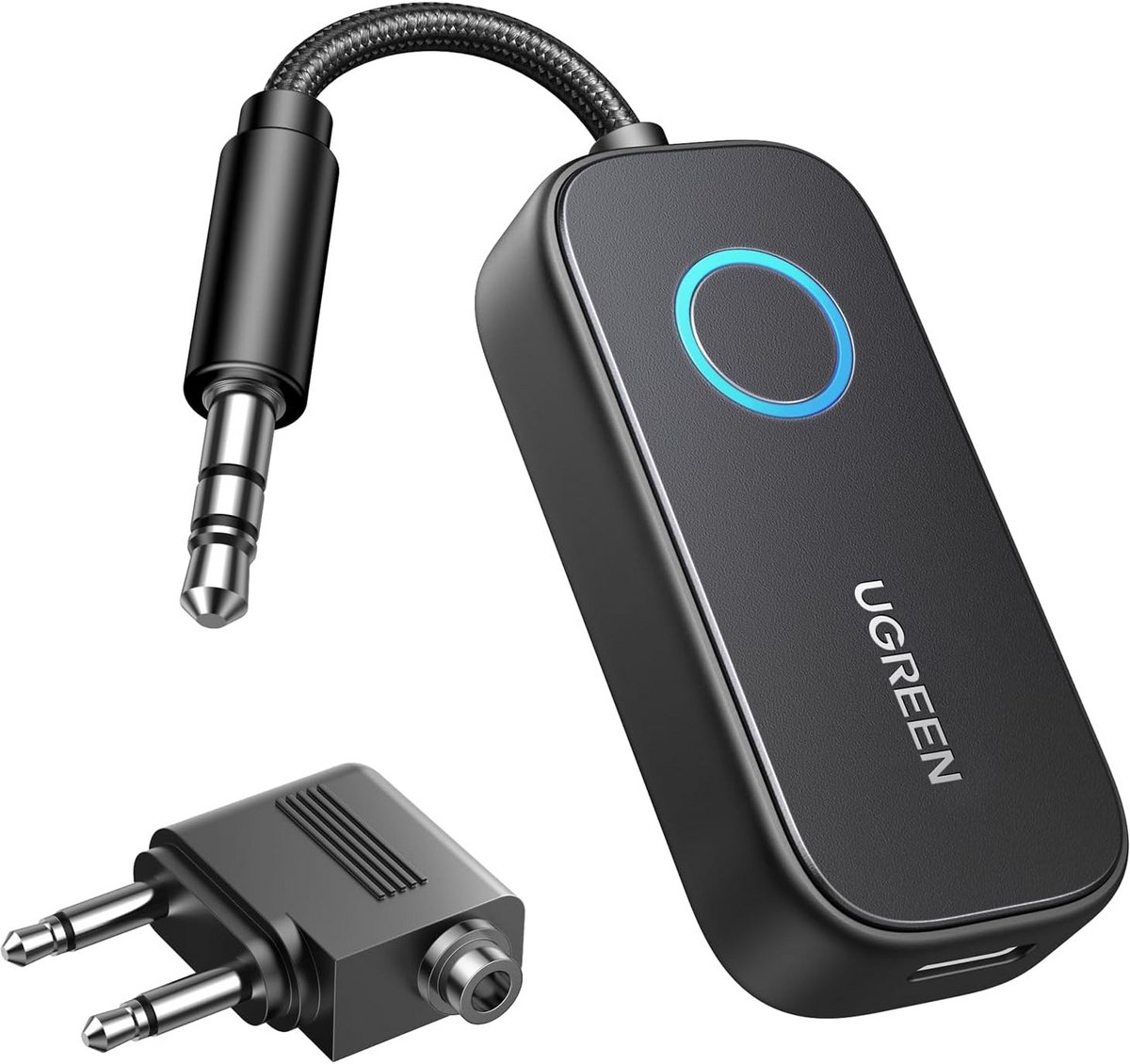 Bluetooth 5.2 Zender Ontvanger met Dubbele 3.5mm AUX Aansluiting voor Twee Koptelefoons