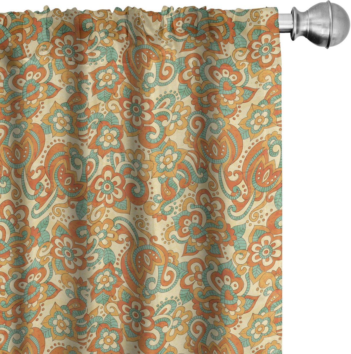 ABAKUHAUS Bloemen Gordijnen – 2x75x175 cm – Microfaser – Halfschaduw – Oranje-Donker Seafoam
