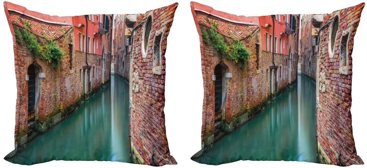 ABAKUHAUS Venetië Kussenhoezen Set – 2x60x60 cm – Dubbelzijdig bedrukt – Jadegroen & donker koraal Jade Groen