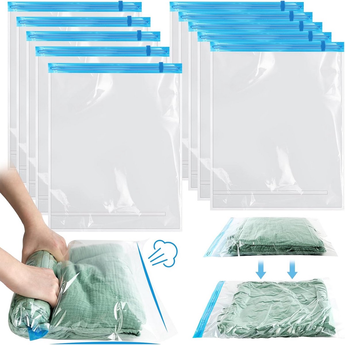 10x Vacuümzakken voor Kleding op Reis - Herbruikbare Compressiezakken 40x60 cm