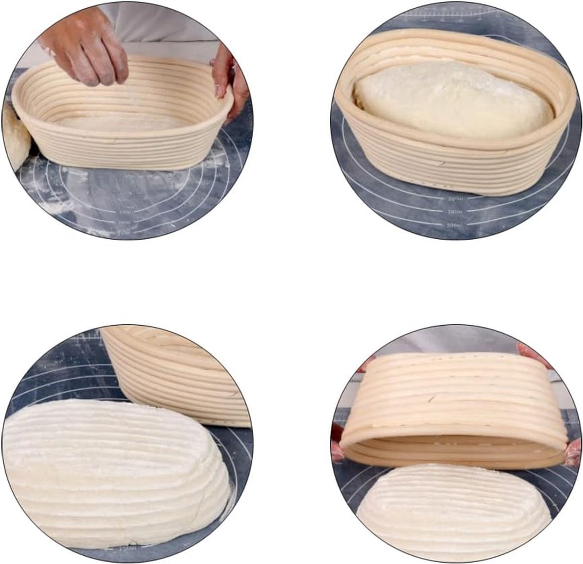 Stunq® Rijsmand Ovaal 25cm Ovale rijsmandset Rijsmand Ovale rijsmand voor brood Handgemaakte rotan broodmand Rieten rijsmand Ovale rijsmand gemaakt van riet met