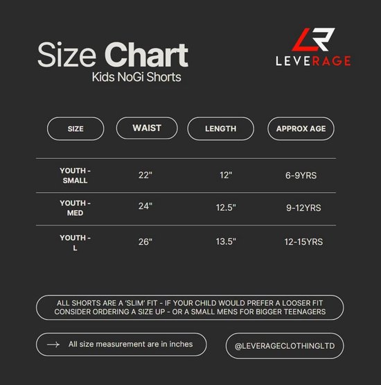 Leverage Jiu-Jitsu BJJ MMA Shorts voor kinderen - Nogi Grappling