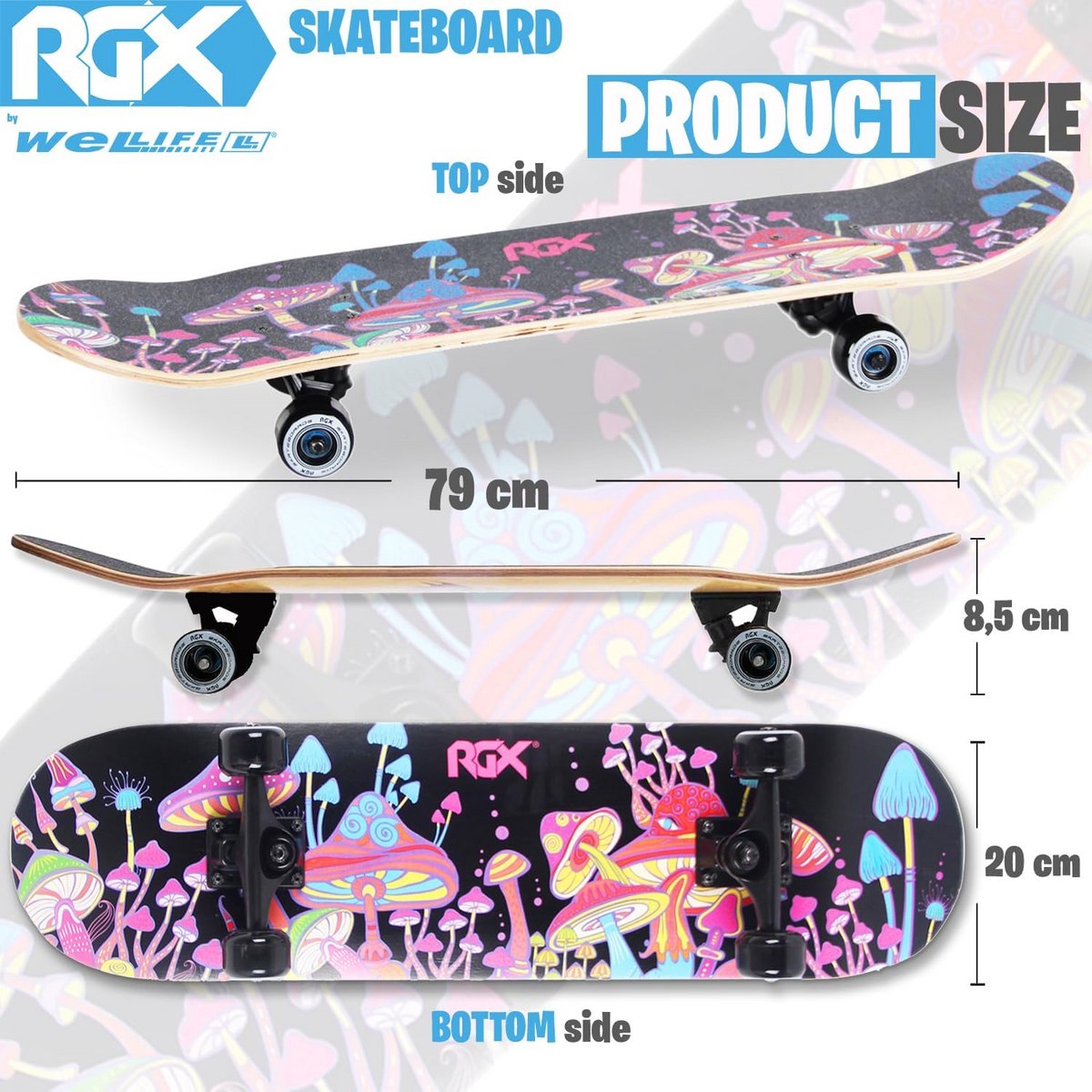 Compleet Skateboard voor Beginners met Dubbele Kick 79×20 cm Multicolor