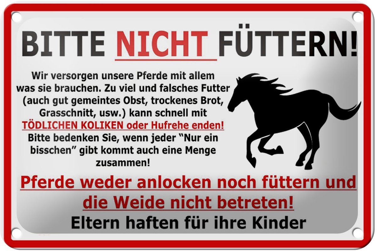 Blechschild Warnschild 18x12cm (Pferd) Bitte nicht füttern