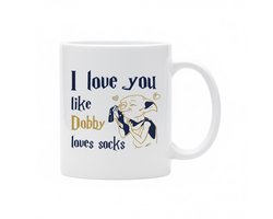 Grappige Liefde Quote Mok “I Love You Like Dobby Loves Socks” – Schattige Fantasy Humor Koffiemok – Witte Keramische Mok 330 ml
