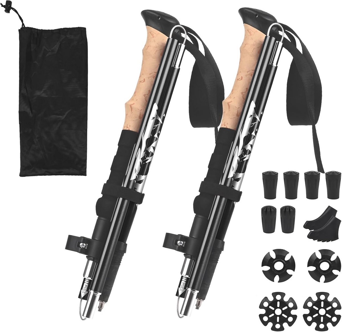 Inklapbare Wandelstokken voor Heren, Ergonomisch, 33-125 cm, ideaal voor Outdoor en Avontuur