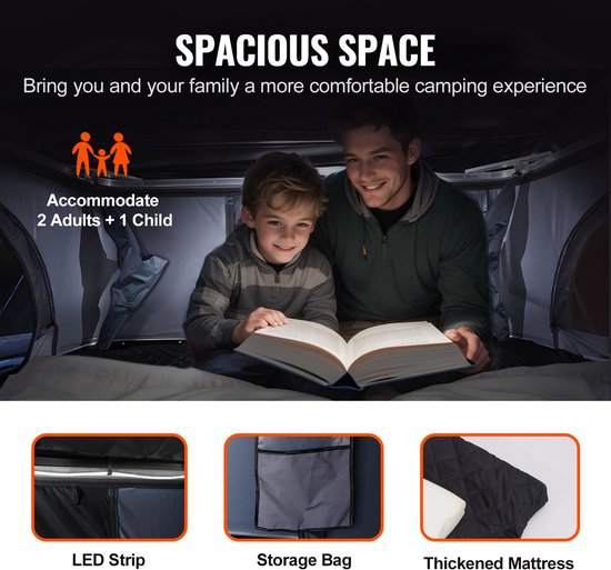 Hardtop daktent, Naturnest Hardtop daktent voor 2-3 personen, hardtop daktent uitgerust met een telescopische ladder en een dik matras van Merkloos — afbeelding 3