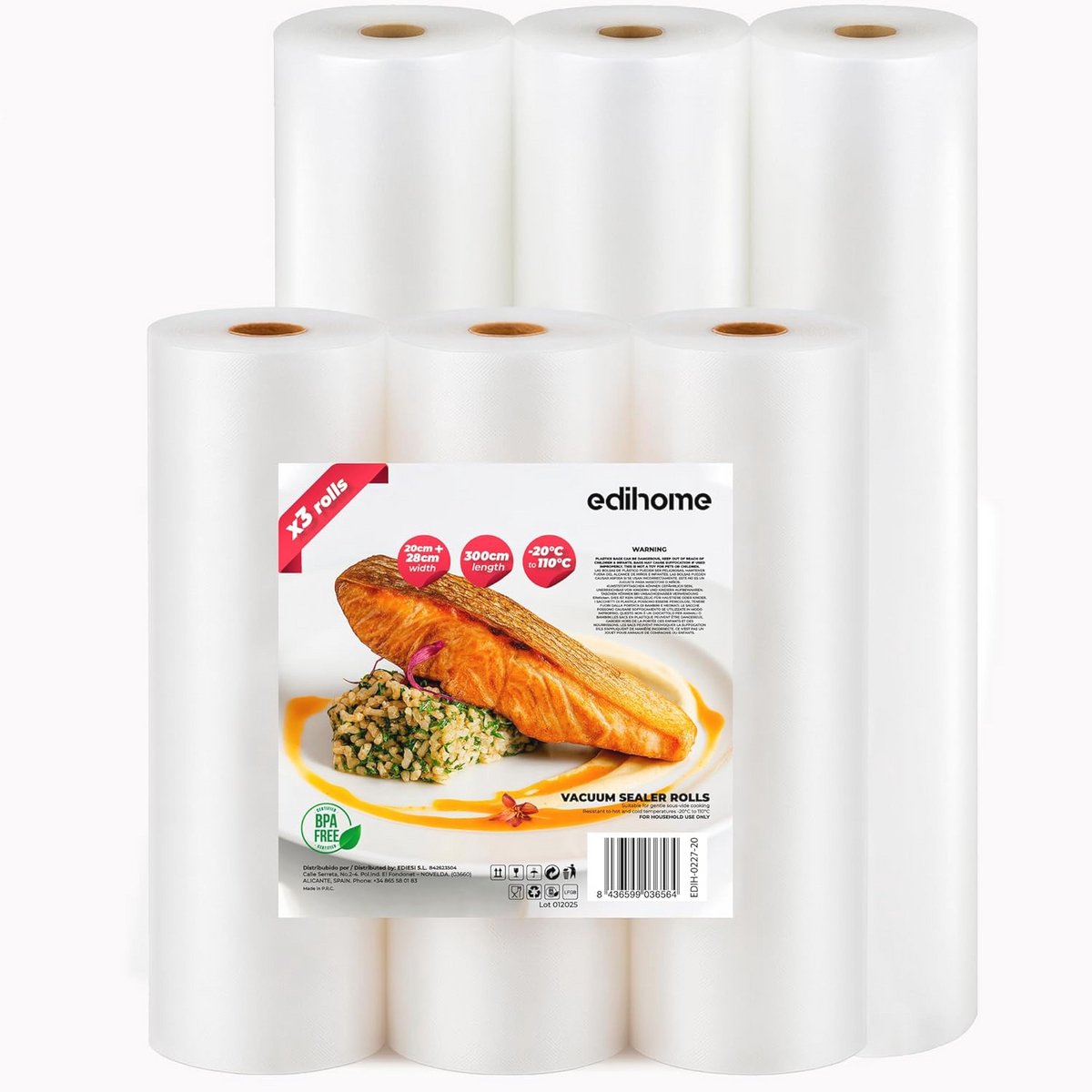 Vacuümzakken voor levensmiddelen - 28 x 300 cm - 3 rollen - BPA-vrij - Sous-vide