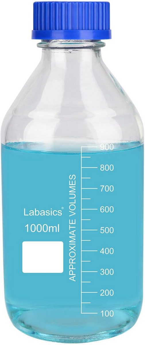 Ronde Media Opslagfles van Borosilicaatglas met Blauwe Schroefdop, 1000ml
