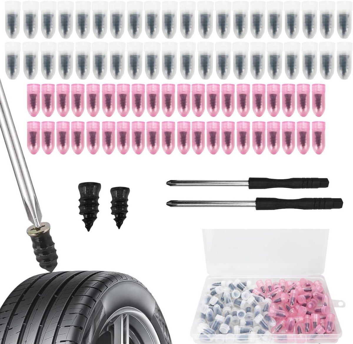 Reparatieset voor Banden - 80 Stukken, Inclusief Rubber Nagels en Schroevendraaiers