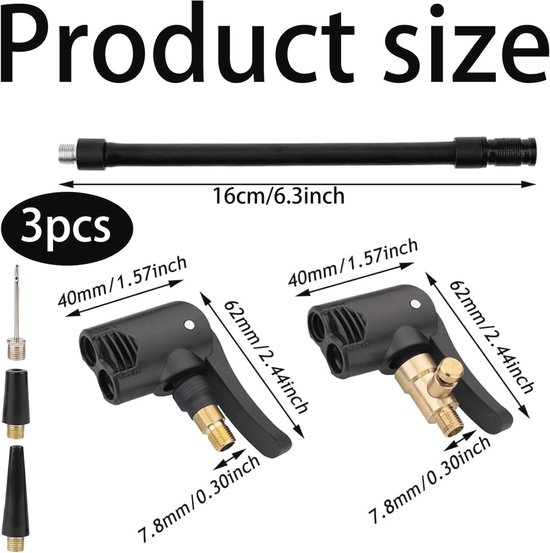 Franse ventieladapter set met 2 stuks en 16 cm slang voor auto, fiets en motor — afbeelding 5