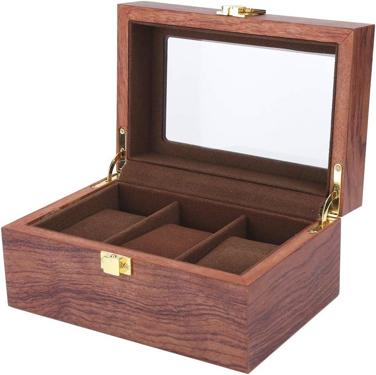 Houten horlogedoos met 3 roosters en transparant venster - Horloge-opbergdoos en horloge-opslag
