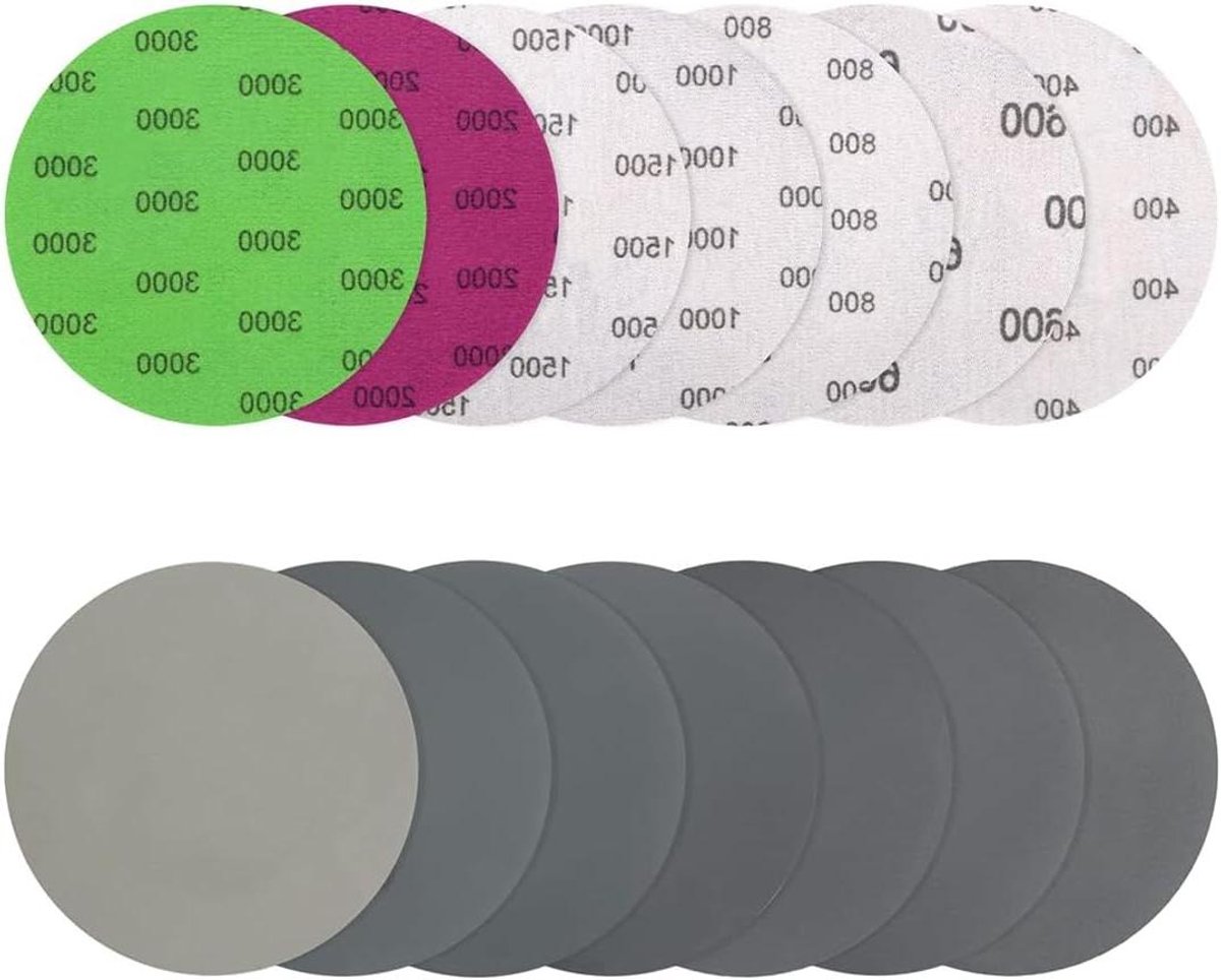 Allecta - Schuurpapier klittenband 125mm, nat en droog - korrel 400 600 800 1000 1500 2000 3000 - voor auto metaal hout - 70 stuks