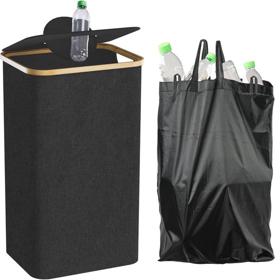 AdelDream 160 liter statiegeldflessen, verzamelcontainer, 3 vakken, grote statiegeldflessen, opbergcontainer, leegwaren en oud glas, flessenverzamelaar met gat, keuken, bergruimte, flessentas, beige