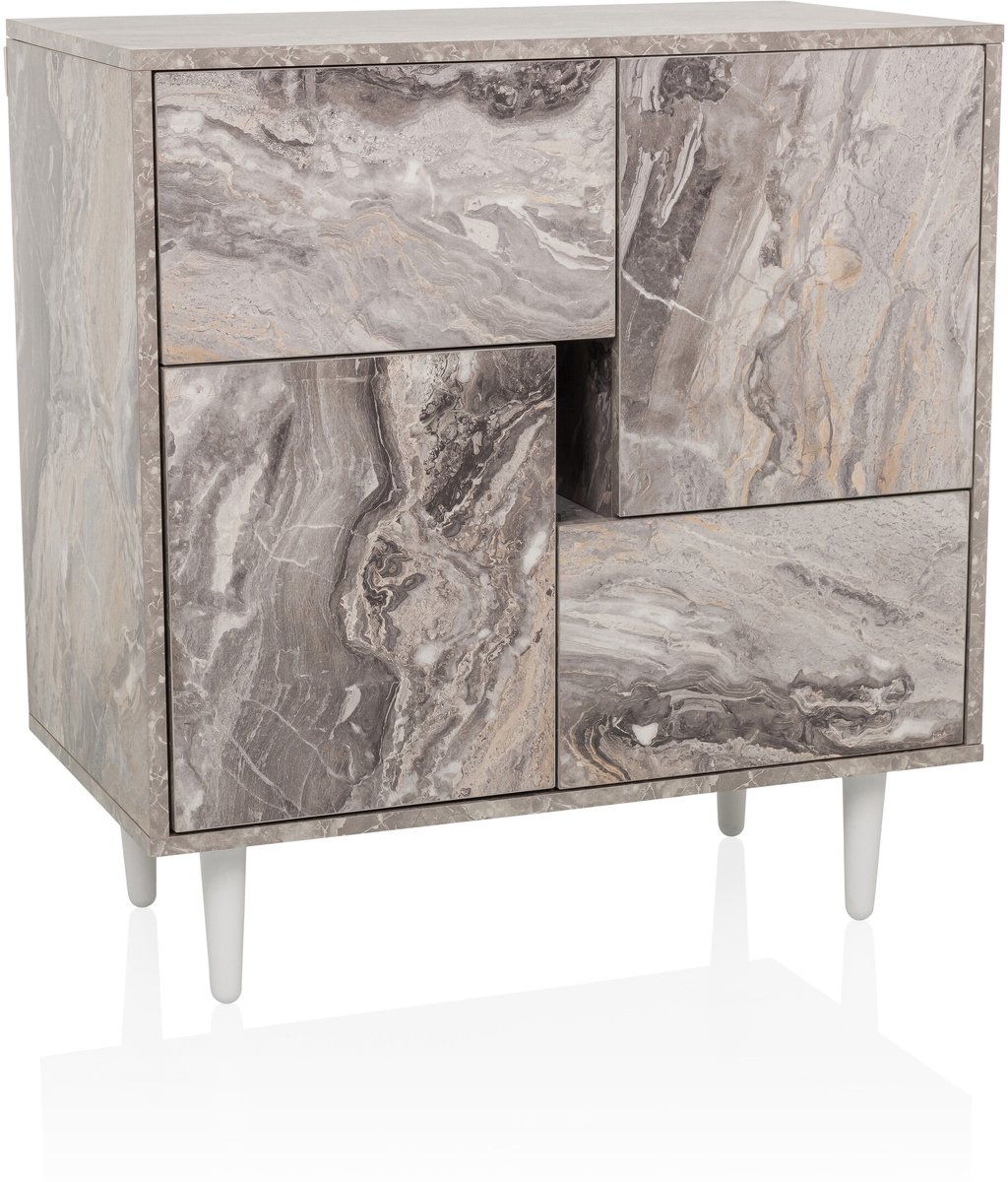 Dressoir/ladekast LYKKJA 76x39,5x76 cm 2 lades 2 deuren bruin/wit hjh LIVING