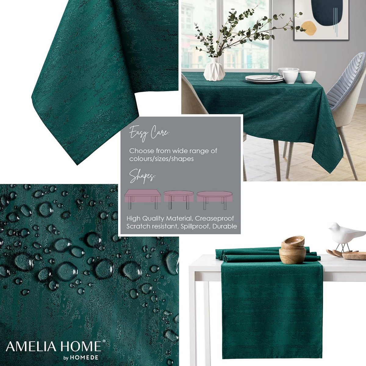Waterafstotend Tafelkleed Linnenlook Agate Groen Vierkant 60x60 cm - Lotus Effect