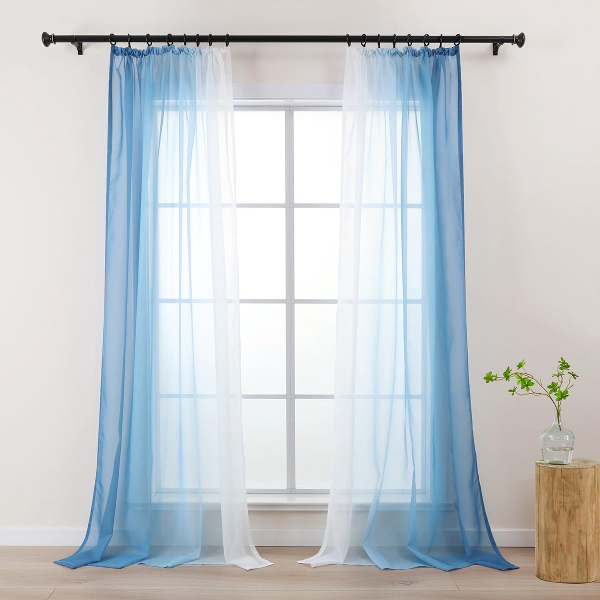 Unyqoos Transparante Voile Gordijnen met Kleurverloop en Plooiband Set van Twee 140 x 225 cm blauw