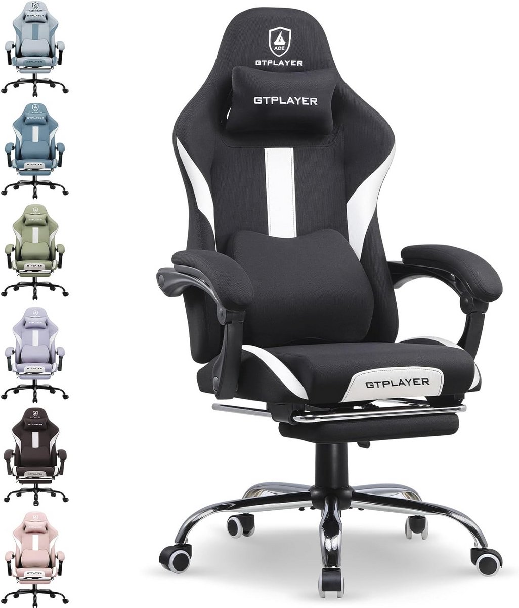Ergonomische Gaming Stoel met Ademend Hoofdmateriaal en Voetsteun - Verstelbare Swivel Kantoren