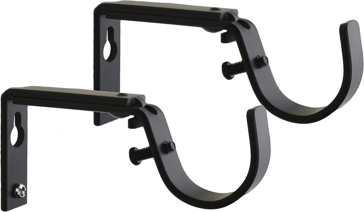 Set van 2 Zwarte Gordijnroedensteunen voor 1 1/4 Inch Roede, Verstelbaar