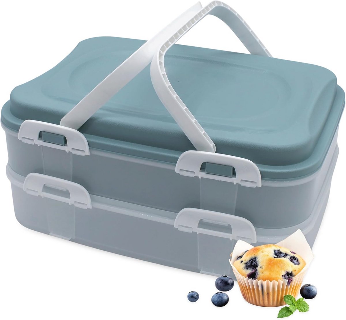 Herbruikbare taarttransportbox met 2 etages en hefinzetstuk - 40 x 30 cm