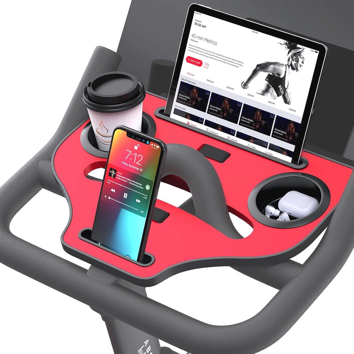 Ergonomische Bureaubevestiging voor Pelotonfiets - Ladehouder voor Telefoon, Tablet en Beker