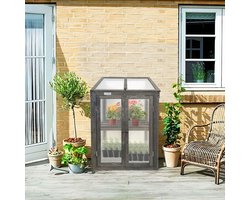 Lendo Online Kweekkas - Broeikas - Tuinkas - Kweekbak - Kas - Serre - 60x49x97,5 cm - vurenhout met pc platen - grijs