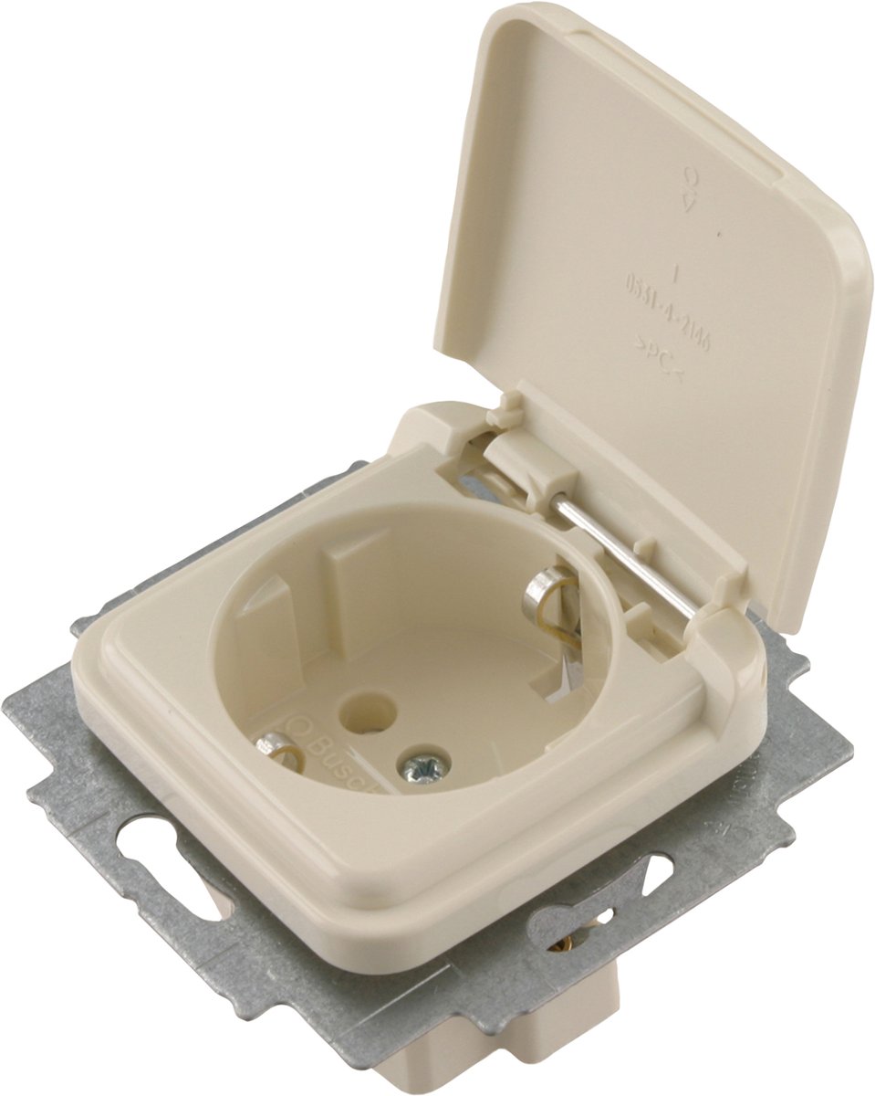 Busch-Jaeger SI contactdoos - inbouw - 1-voudig - randaarde - klep - crème