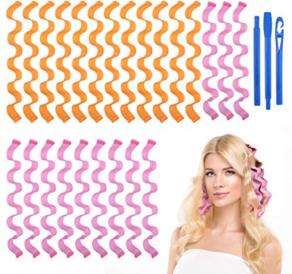 Haarkrulspelden Set voor Lang Haar - 24 Stuks, 45 cm Haarrollers voor Gezonde Golfkrullen zonder Hitte