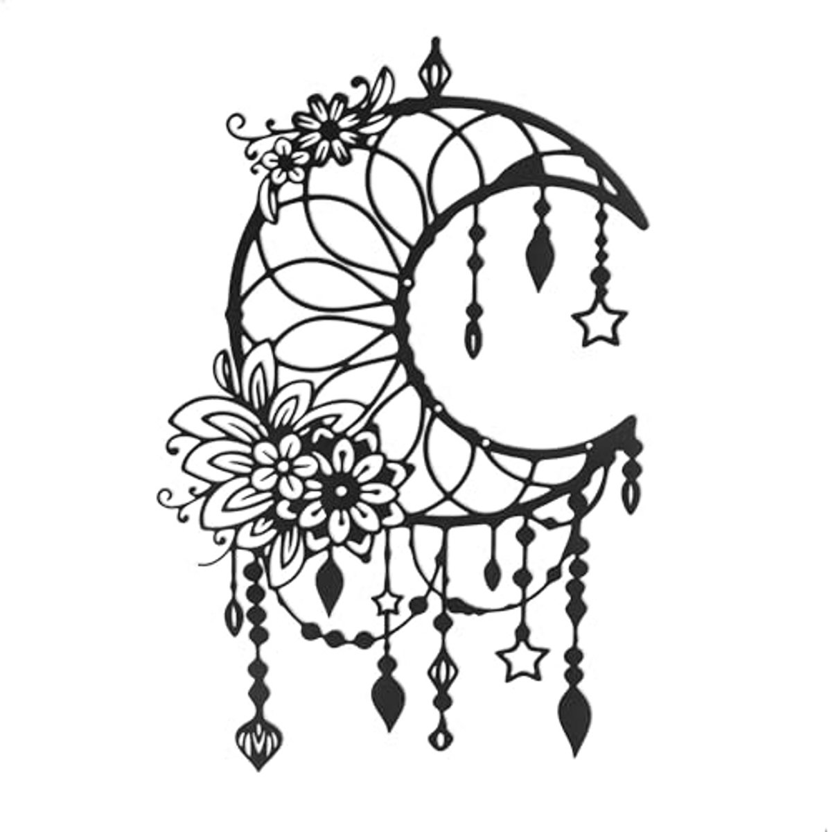 Moderne Metalen Wanddecoratie met Bloemen en Sterren - Unieke Silhouetstijl