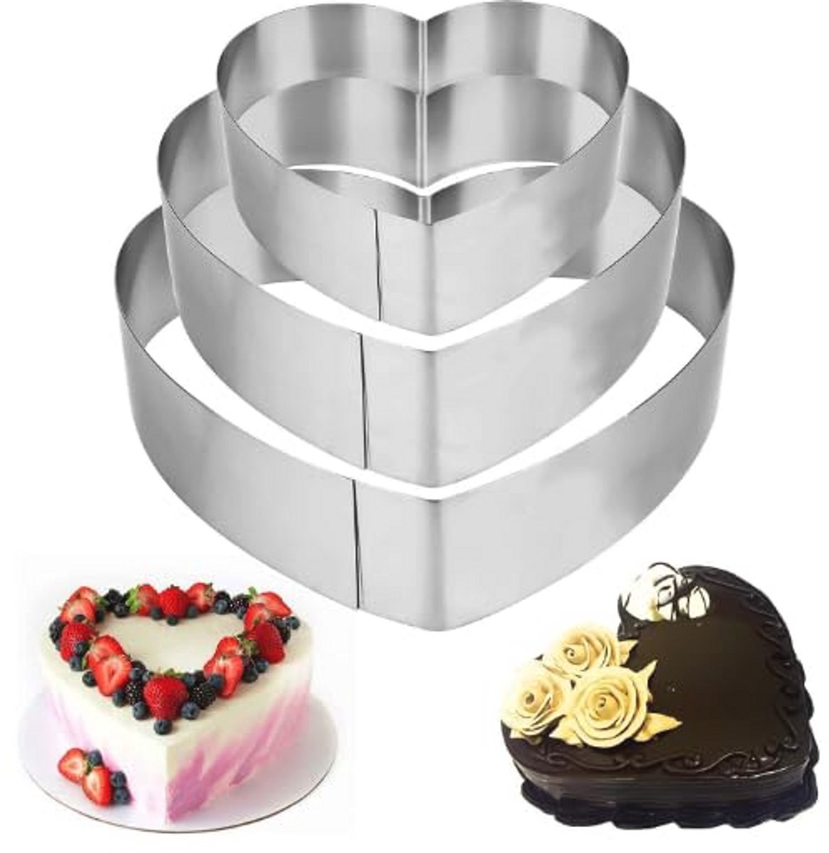 Taartringen Set van 3 - 10/15/20 cm - Roestvrij Staal Bakvormen voor Cake en Gebak