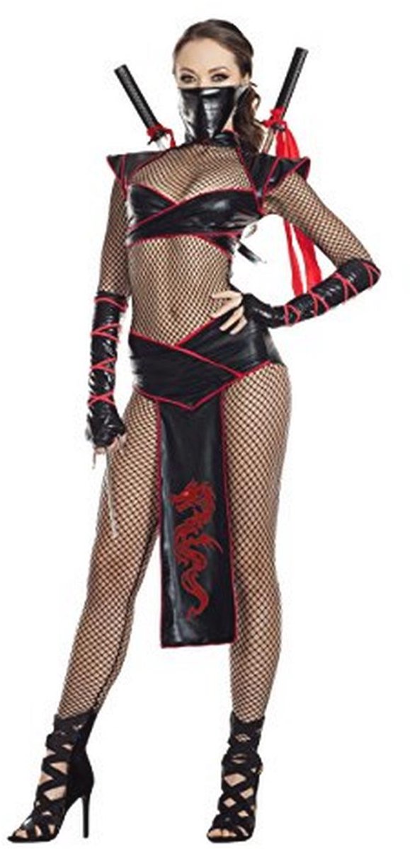 Verleidelijk Dames Kostuum - Assassin Stijl - Zwart/Rood - Volwassenmaat groot