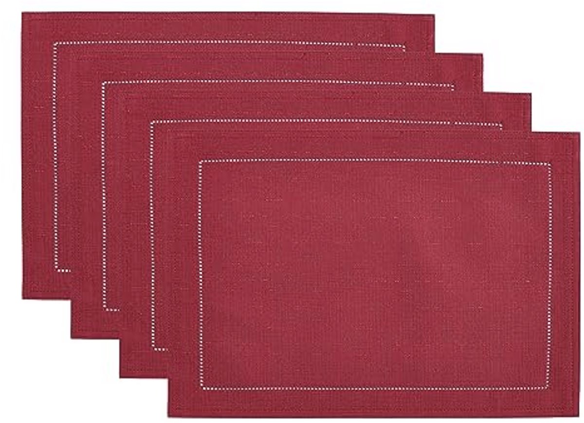 Stoffen placemat met randontwerp, set van 4, 33 x 48 cm, donkerrood