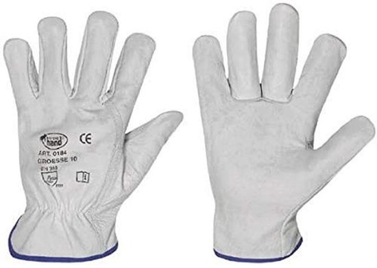 Gants de Travail Robustes en Cuir de Bœuf Doux - 12 Paires, Taille 8-12, Grijs