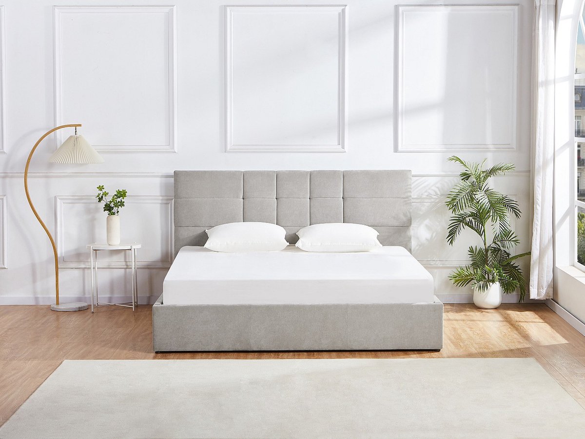 Vente-unique Bed met opbergruimte stof lichtgrijs 180 x 200 cm (Super King Size Bed)