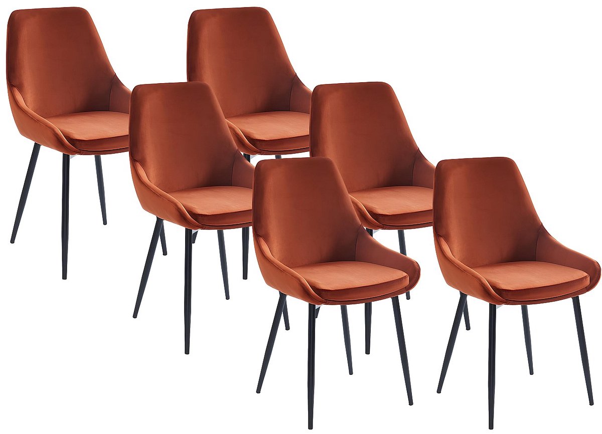 Vente-unique Set van 6 stoelen - Fluweel en zwart metaal - Terracotta - MASURIE