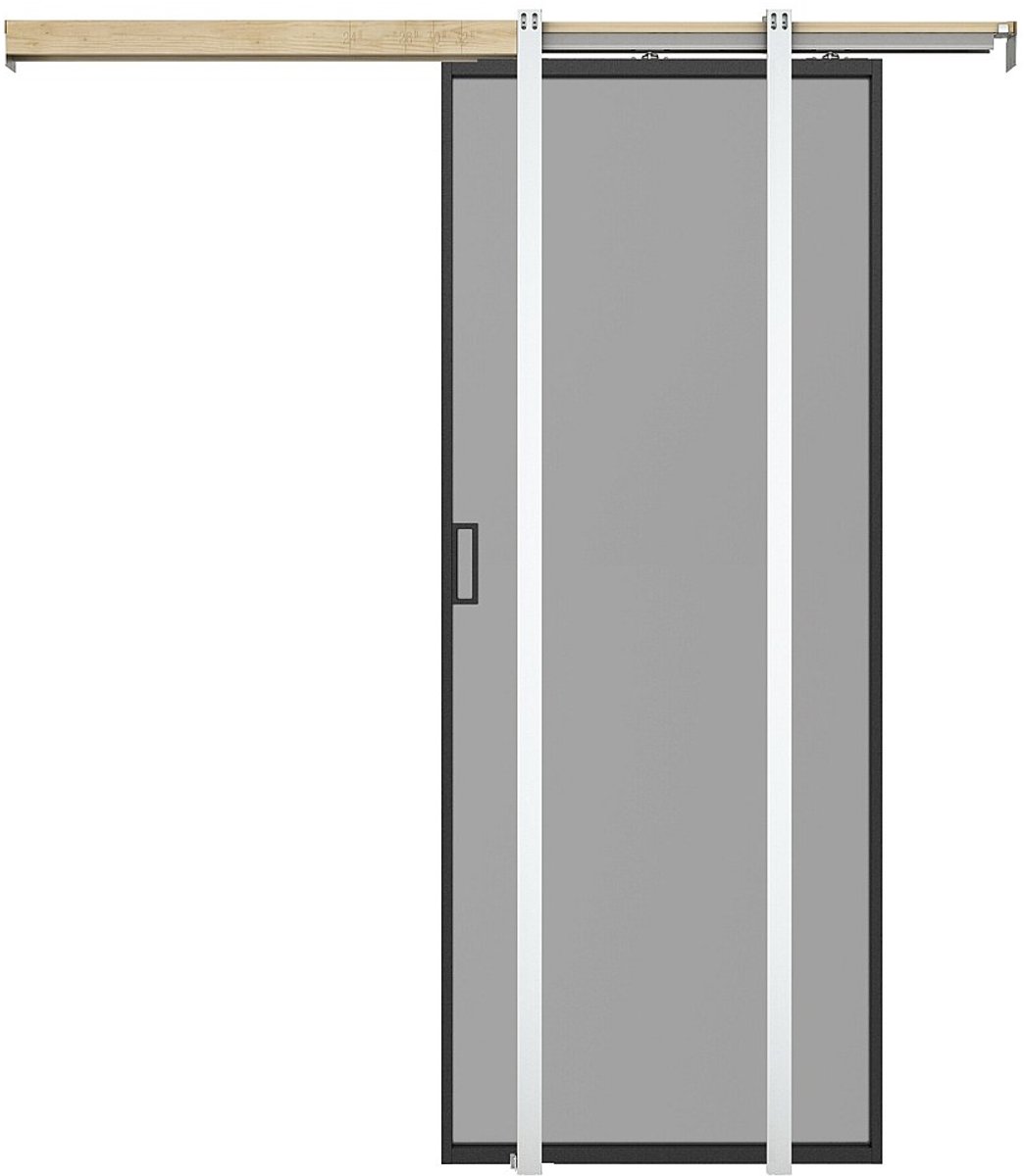 Vente-unique Schuifdeur met schuifsysteem - Aluminium en gerookt gehard glas - H205 x B83 cm - LINCI II