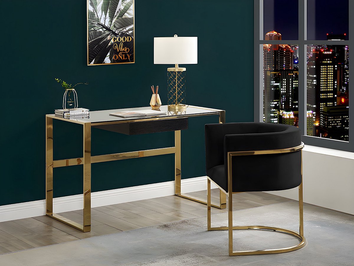 Vente-unique Set van 2 stoelen met armleuningen - Fluweel en roestvrij staal - Zwart en goudkleurig - PERIA